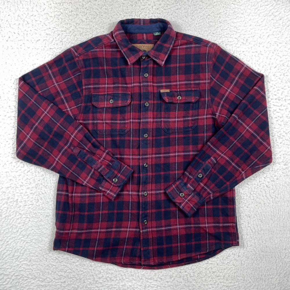 Orvis Flannel Mens Large Red Plaid Classic Side Pockets Gorpcore Outdoors Rugged